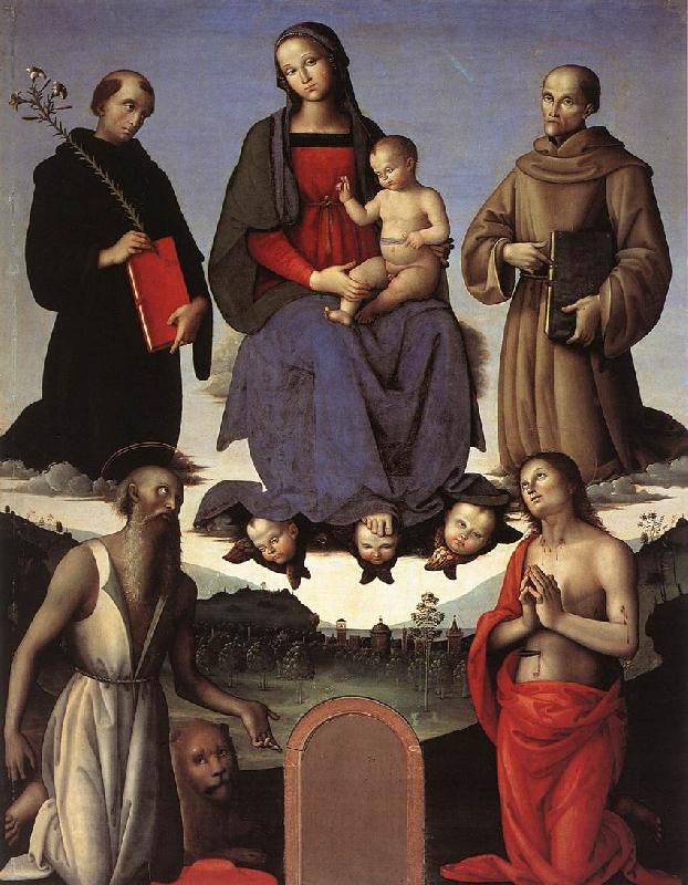 PERUGINO, Pietro Madonna and Child with Four Saints (Tezi Altarpiece) af oil painting picture